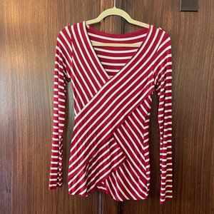 Bailey 44 Red Striped Long Sleeve Blouse Top V Neck - Size Small